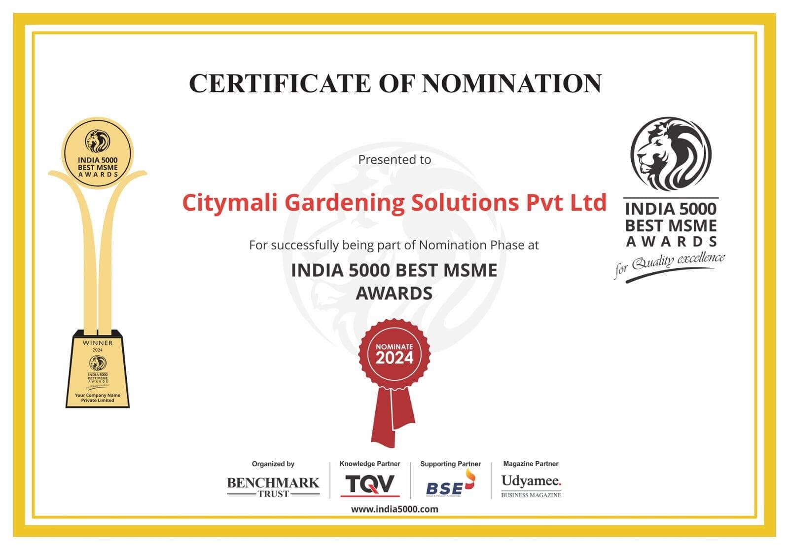 We are thrilled to announce that Citymali has been nominated for India5000 MSME Awards